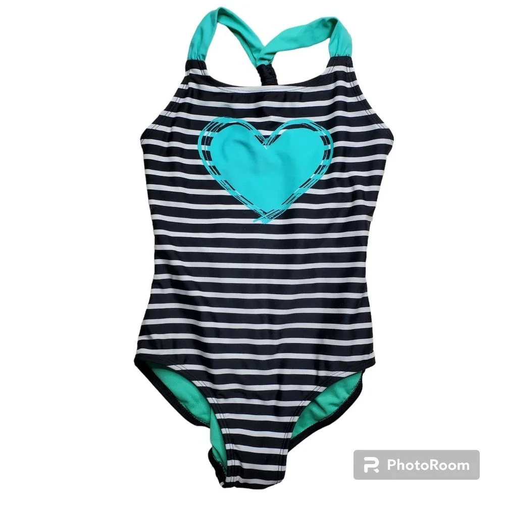 Xhilaration Striped Heart Image One-Piece Swimsuit
